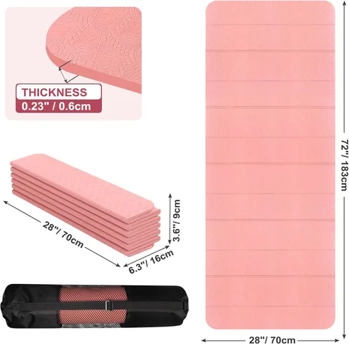 Vista 6 de Tapete de yoga plegable de 72 x 28 x 0.25 pulgadas, 27.6 in de ancho, antideslizante, tapete de yoga de viaje de 0.236 in de grosor, esterilla
