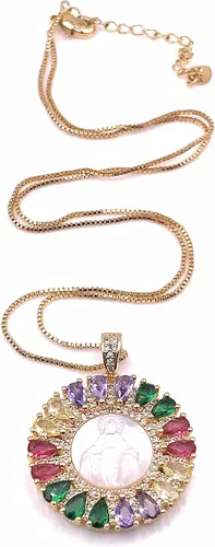 Vista 2 de LESLIE BOULES Collar de medalla milagrosa con colgante de cristal y nácar, Cristal