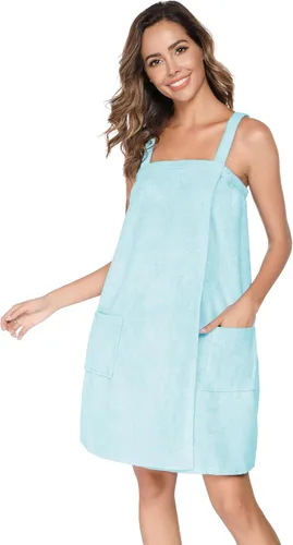 Vista 72 de Veseacky Toalla de baño para mujer con bolsillo, bata de spa ajustable y diadema facial