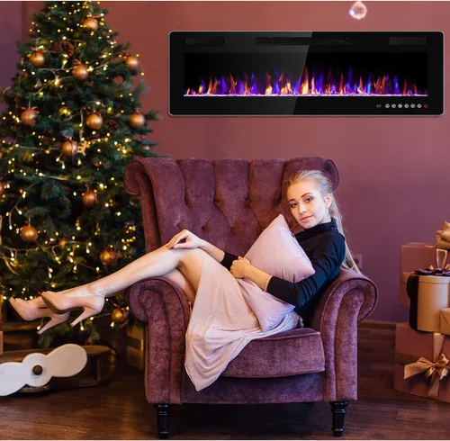 Vista 8 de Electactic - Chimenea eléctrica de 30 pulgadas para insertar ultradelgada - Chimenea calefactora empotrada y de montaje en pared con termostato
