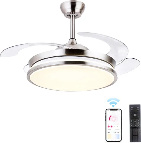 Vista 9 de STERREN Ventilador de techo retráctil dorado con luces, ventilador de techo LED moderno de perfil bajo sin aspas de 42 pulgadas para dormitorio