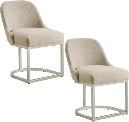 Vista 13 de Leick Home 10133PW/OL Taburete de bar con base de metal, juego de 2, para encimeras de cocina elevadas, mesas altas y bares, asiento moderno de lino