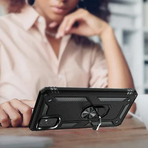 Vista 4 de TJS Funda compatible con Samsung Galaxy A23 5G 4G, con protector de pantalla de vidrio templado, soporte magnético de anillo de metal, protector