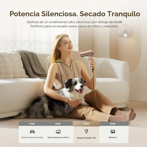 Vista 9 de Dreame Secador de pelo Pocket Pro, secador de pelo de viaje de doble voltaje con difusor, soplador de pelo iónico profesional de alta velocidad