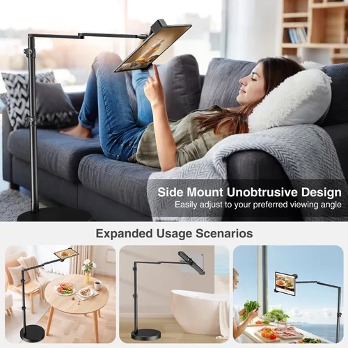 Vista 9 de elitehood Soporte de suelo para iPad de diseño diagonal con base resistente, soporte horizontal de 24 pulgadas de brazo largo para cama reclinable
