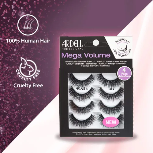 Vista 3 de Ardell Pestañas de aspecto natural Mega Volume, 252 – Volumen completo, pestañas postizas de larga duración para un aspecto impecable, 4 pares 252