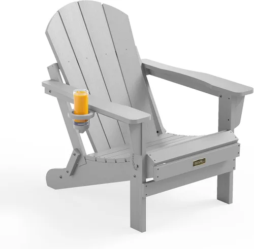 Vista 38 de SERWALL Silla Adirondack plegable para exteriores, silla de patio con portavasos - Ejército