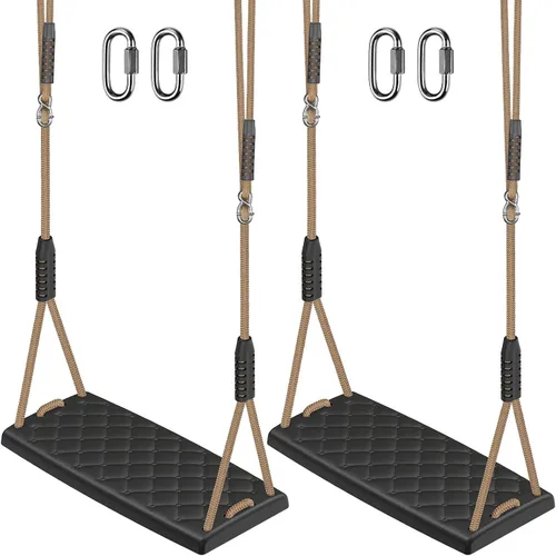 Vista 11 de SELEWARE Asiento de columpio resistente con cuerda ajustable, columpio de A: Asiento oscilante negro (1 paquete)