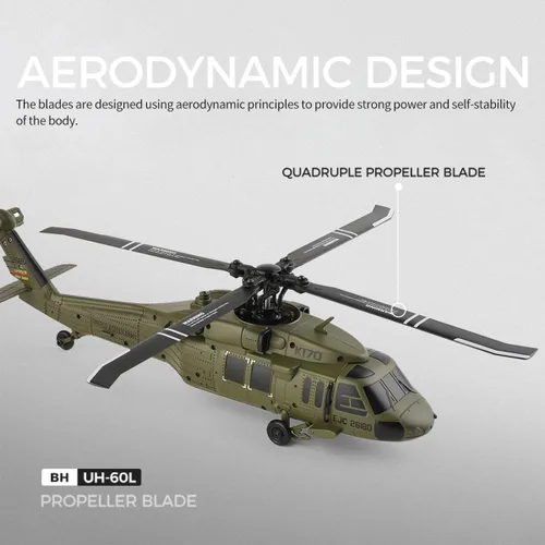 Vista 6 de Helicóptero RC para adultos, K170 UH-60L 170 Tamaño 2.4G 4CH 6-Axis Gyro Flybarless Helicóptero RC con altitud flotante, acelerador de mano