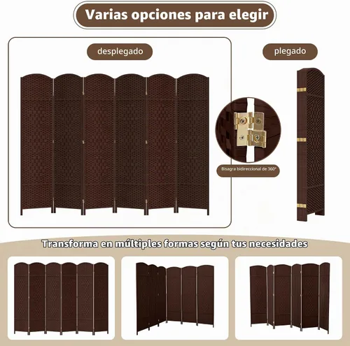 Vista 5 de Duraspace Divisor de habitación de 6 paneles de 6 pies de alto, fibra de tejido independiente, doble bisagra, pantalla plegable extra ancha