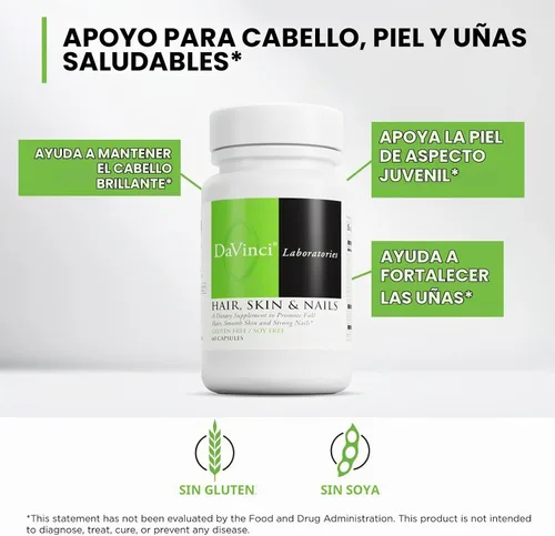 Vista 3 de DaVinci Laboratories Complemento para la piel y las uñas para el cabello con 5.000 mcg de biotina y 500 mg de colágeno, 60 cápsulas – Anti