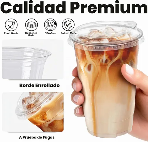 Vista 4 de Clawsoff Paquete de 100 vasos de plástico transparente de 20 onzas con tapas, tazas de café helado resistentes con tapas para sorbos, vasos