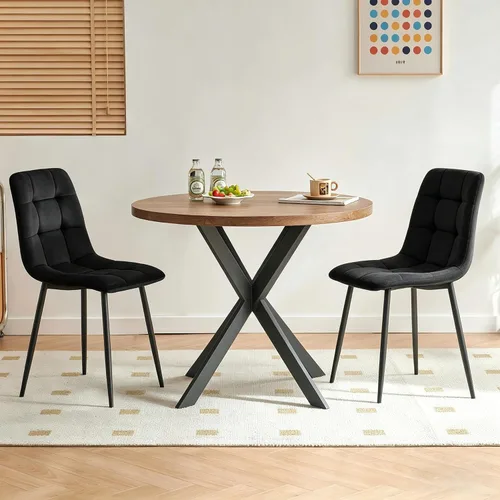 Vista 3 de Homedot Juego de mesa de comedor para 2, mesa de cocina de 3 piezas, juego de sillas de comedor redondas y negras para espacios pequeños, juego
