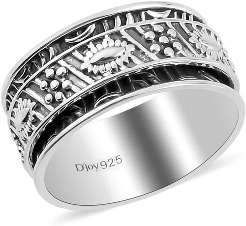 Vista 19 de Shop LC 925 Sterling Silver Boho Spinner Fidget Anxiety Ring for Women 3 rayas.