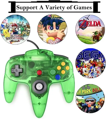 Vista 7 de Tevodo Controlador N64, controlador clásico con cable mejorado compatible con consola N64 (morado transparente y verde transparente)