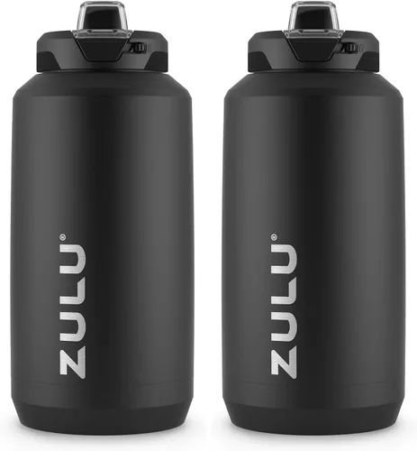 Vista 13 de ZULU Goals - Botella de agua de acero inoxidable con gran capacidad, aislada al vacío Jarra reutilizable con asa Tapa a prueba de fugas Negro