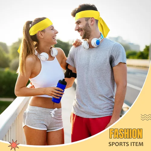Vista 4 de Hiboom Paquete de 18 diademas deportivas para hombres y mujeres, diademas de karate ninja, bandas elásticas para el cabello para jugar tenis