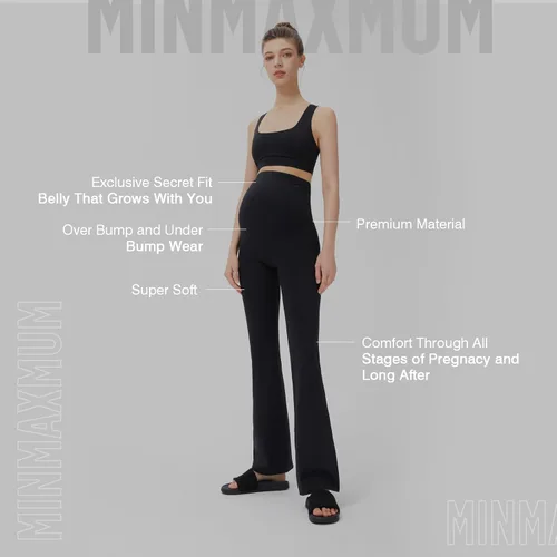 Vista 2 de Minmaxmum Pantalones de maternidad para mujer, leggings acampanados con bolsillos para mujer, pantalones de yoga de maternidadpantalones de trabajo