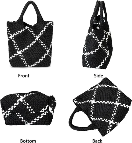 Vista 3 de Bolso Hobo de moda, hecho a mano, tejido casual, para mujer, de gran capacidad, de neopreno, de retazos, para mujer