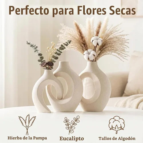 Vista 2 de Liotww Snuggle - Jarrón de cerámica hueco de 8.4 pulgadas con forma de dona Beige L