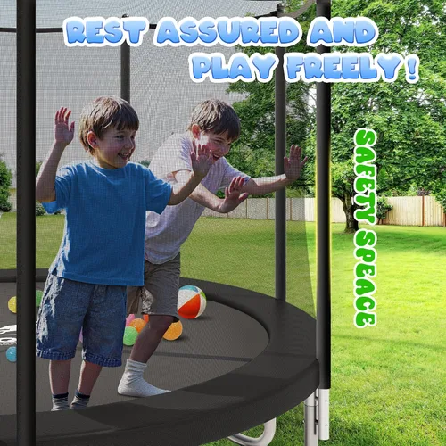 Vista 2 de JELENS Trampolín de 8 pies, 10 pies, 12 pies, 14 pies, 15 pies, trampolines para exteriores con red de cierre y escalera, trampolines recreativos