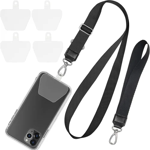 Vista 10 de SHANSHUI Cordón para teléfono, correa para el cuello y correa para la muñeca, soporte universal para funda de teléfono, anclaje para todos los Negro