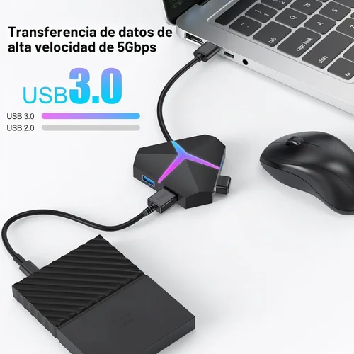 Vista 2 de Hub USB A, transferencia de datos de alta velocidad USB3.0 5Gbps, diseño