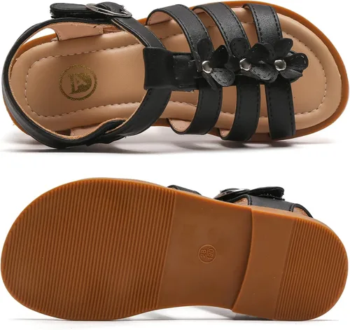 Vista 4 de DADAWEN Sandalias para niñas con punta abierta, lindas flores suaves, sandalias de vestir con tiras para verano, para niños pequeños, niños grandes