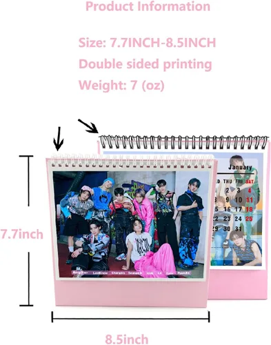Vista 2 de Calendario de escritorio de regalo de Stray Kids 2025-2026, Calendario de escritorio con fotos de Stray Kids para el Año Nuevo (Morado)