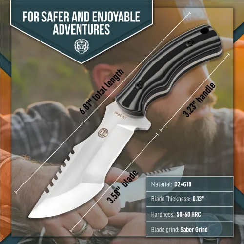 Vista 7 de Holtzman's Gorilla Survival Baby Tracker Cuchillo de caza y campamento de hoja fija con iniciador de fuego y kit completo de supervivencia táctica