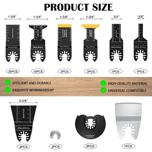 Vista 2 de Trivd Frol 45 hojas de sierra oscilante, cuchillas multiherramienta profesionales para madera, clavos, metal, plásticos, kits de cuchillas