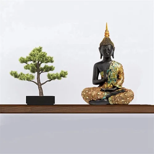 Vista 5 de Buddha Statue,16cm Thailand Buddha Sculpture, Green Resin Hand Made Buddhism Hindu Figurine, Home Decor