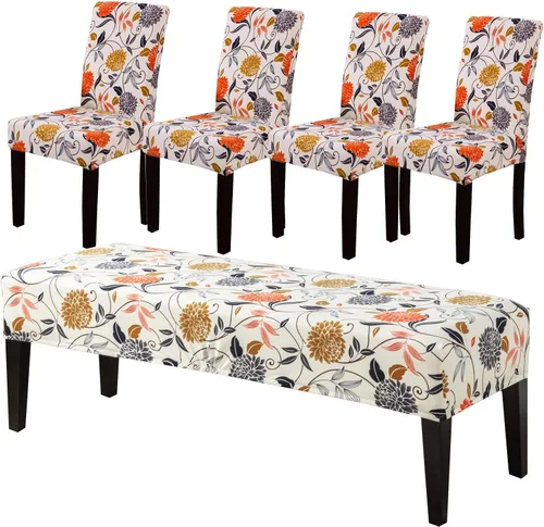 Vista 28 de CRFATOP 4 Piezas de Fundas Elásticas para Silla de Comedor con Funda para Banco Fundas Impresas para Silla de Comedor Fundas para Cojín de Asiento
