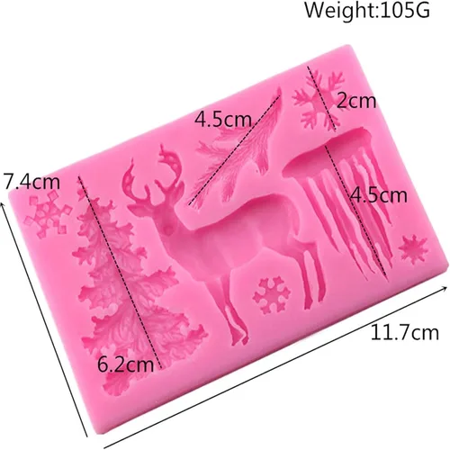 Vista 2 de Moldes de silicona con diseño de copos de nieve de alces 3D para fondant de alce rosa chocolate, molde de silicona de Navidad para decoraciones
