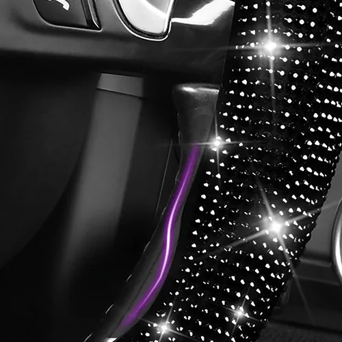 Vista 2 de CAR PASS 2 piezas de funda de volante con diamantes brillantes segmentada con cristales de imitación de diamantes, protector de volante