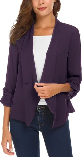 Vista 19 de Urban CoCo Blazer ligero de gasa fina con mangas fruncidas para mujer Negro