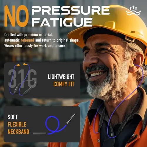 Vista 3 de MIPEACE Auriculares Bluetooth con banda para el cuello, protección para los oídos, auriculares de trabajo con reducción de ruido de 29 db