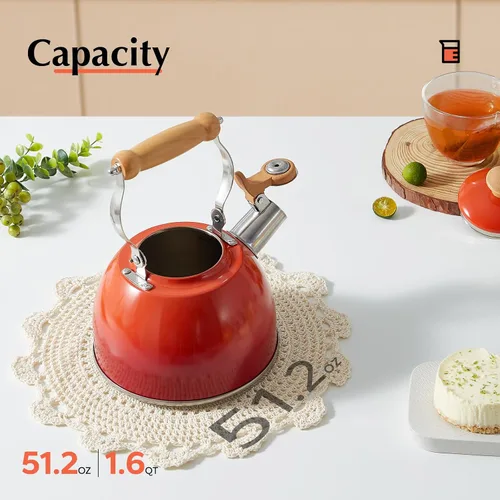 Vista 23 de ROCKURWOK - Tetera de estufa, tetera con mango ergonómico de tacto frío, tetera de acero inoxidable de grado alimenticio, tetera de estufa, tetera