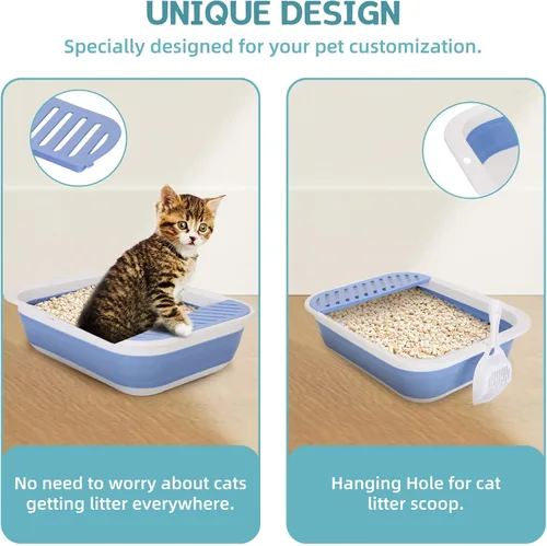 Vista 5 de ShineMe - Caja de arena plegable para gatitos, caja de arena pequeña para gatos con pala y bolsa de arena, impermeable, antisalpicaduras para gatos
