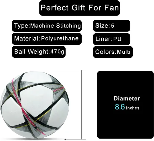 Vista 2 de Balón de fútbol de la Champion, talla 5, réplica oficial del partido, perfecto para fanáticos del fútbol, entrenamiento y juego.