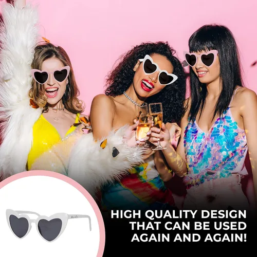Vista 5 de Pop Fizz Designs Gafas de sol retro en forma de corazón para despedida de soltera para mujeres Rosado