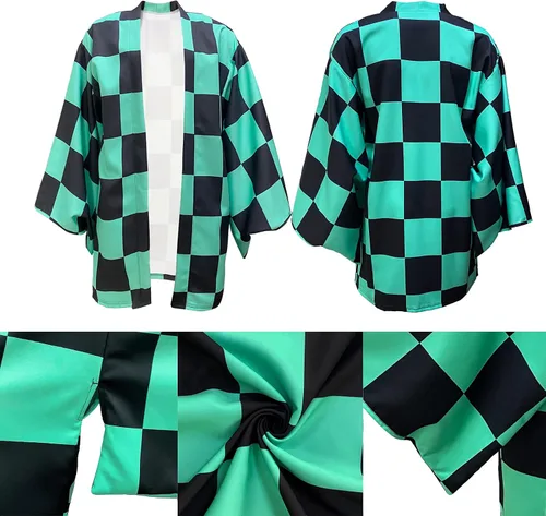 Vista 6 de TUMUSKER Kamado Tanjirou Costume Cosplay Kimono Cloak Cape Halloween Outfit for Adults Kids Children Cloak only
