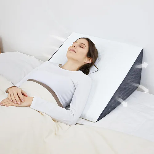 Vista 3 de Almohada de cuña para cama Touchutopia para dormir, almohada de cuña triangular de 8" 24" 24", parte superior de espuma viscoelástica refrescante
