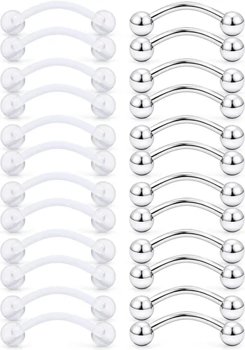 Vista 7 de SCERRING Abrazadera curvada de acero inoxidable y bioflex de acrílico transparente de 14 G, para pezones, ojos de serpiente, lengua, 16-24 piezas