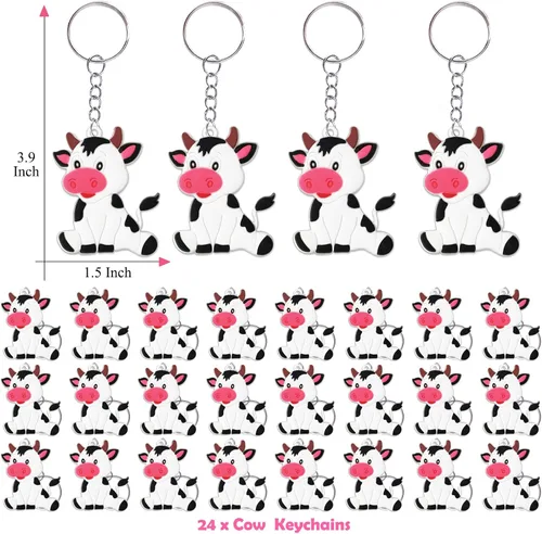 Vista 6 de CiciBear Paquete de 24 llaveros de vaca para decoración de fiesta para invitados, fiesta temática de vaca, animales de granja, baby shower, fiesta