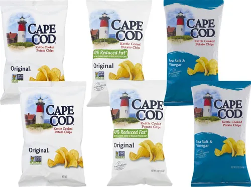 Vista 5 de Cape Cod Kettle - Papas fritas cocidas, satisfactorias, totalmente naturales y cocidas en hervidor, bolsas de 8 onzas