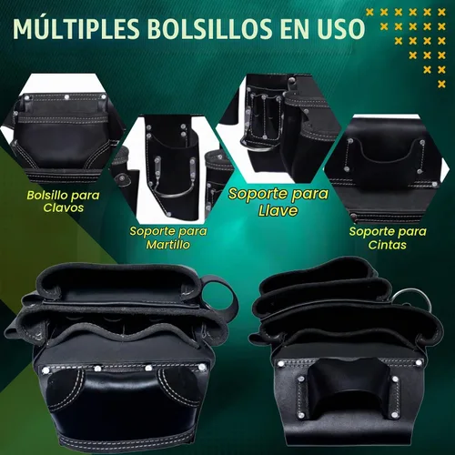 Vista 2 de Rising Star Cinturón de Herramientas de Cuero Resistente de 18 Bolsillos – Bolsa de Herramientas Utilitaria Curtida al Aceite con Soporte para Negro