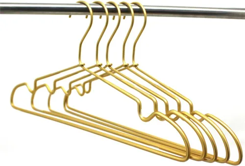 Vista 7 de Perchas de ropa de alta calidad de 16.5 pulgadas de metal dorado con gancho antideslizante para ropa sucia con alambre para ropa, perchas