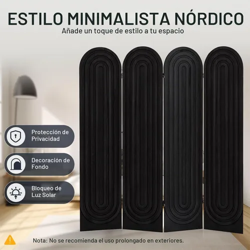 Vista 2 de 4 paneles arqueados divisor de ambientes pantalla plegable de 4 paneles negros