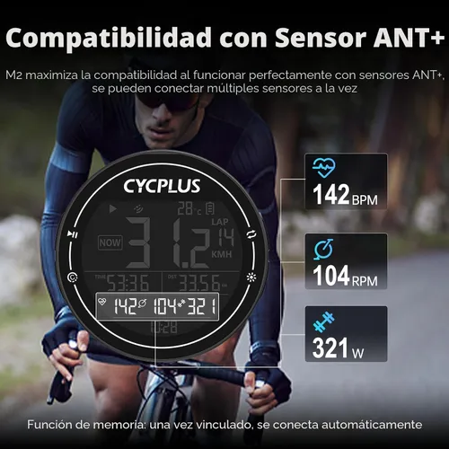 Vista 6 de CYCPLUS GPS Bike Computer, Wireless Cycling Computer, ANT+ Bluetooth Bicycle Speedometer Odometer IPX6 Waterproof, Rechargeable with 2.5″ Screen for